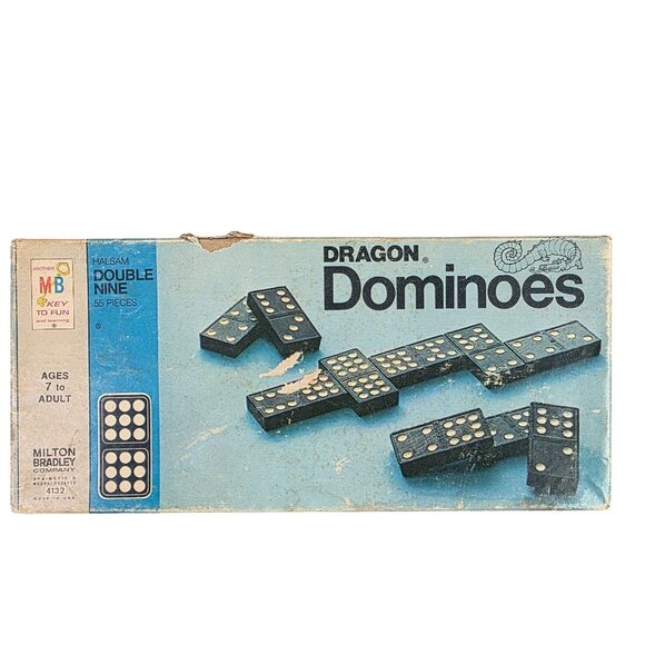1970 Vintage Milton Bradley Double Nine Dragon Wooden Dominoes Game Complete - Picture 1 of 4